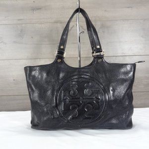 Tory Burch Bombe Black Leather Tote Shoulder Bag